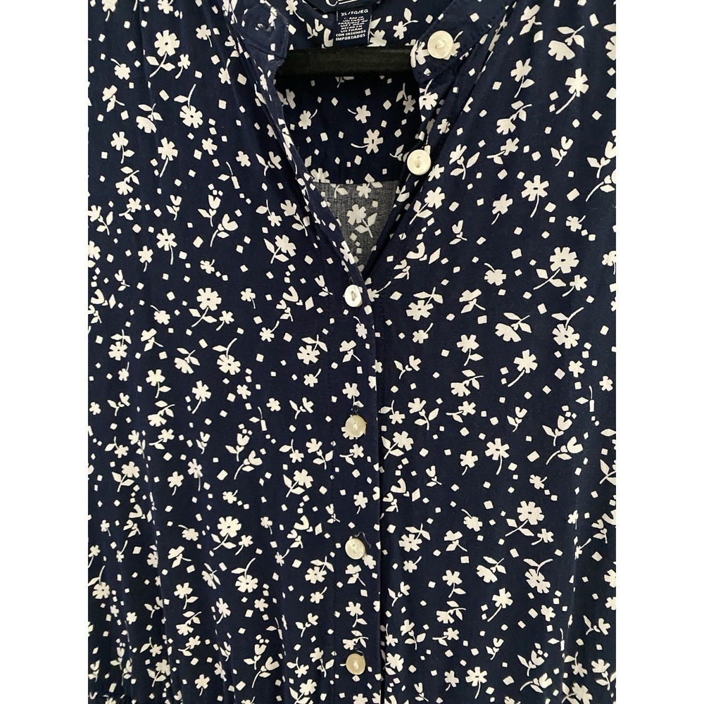 Women's Chaps Navy Blue Floral Tiered Sleeveless Dress XL Tie Elastic Waist - Picture 5 of 11
